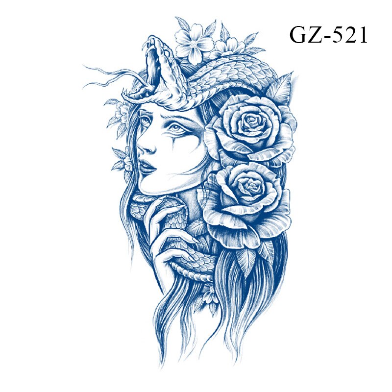 Yickyue Semi-Permanent Waterproof Tattoo Sticker Long Lasting Juice Blue Fake Tattoo Fashion Body Art Water Transfer Temporary Tattoos