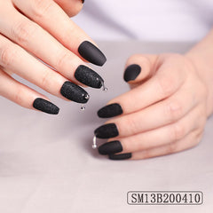 30pcs Gothic Perforated Silver Ring Style Wearing Fake Nails Granulated Sugar Powder False Nail Salon Removable Nail Patch