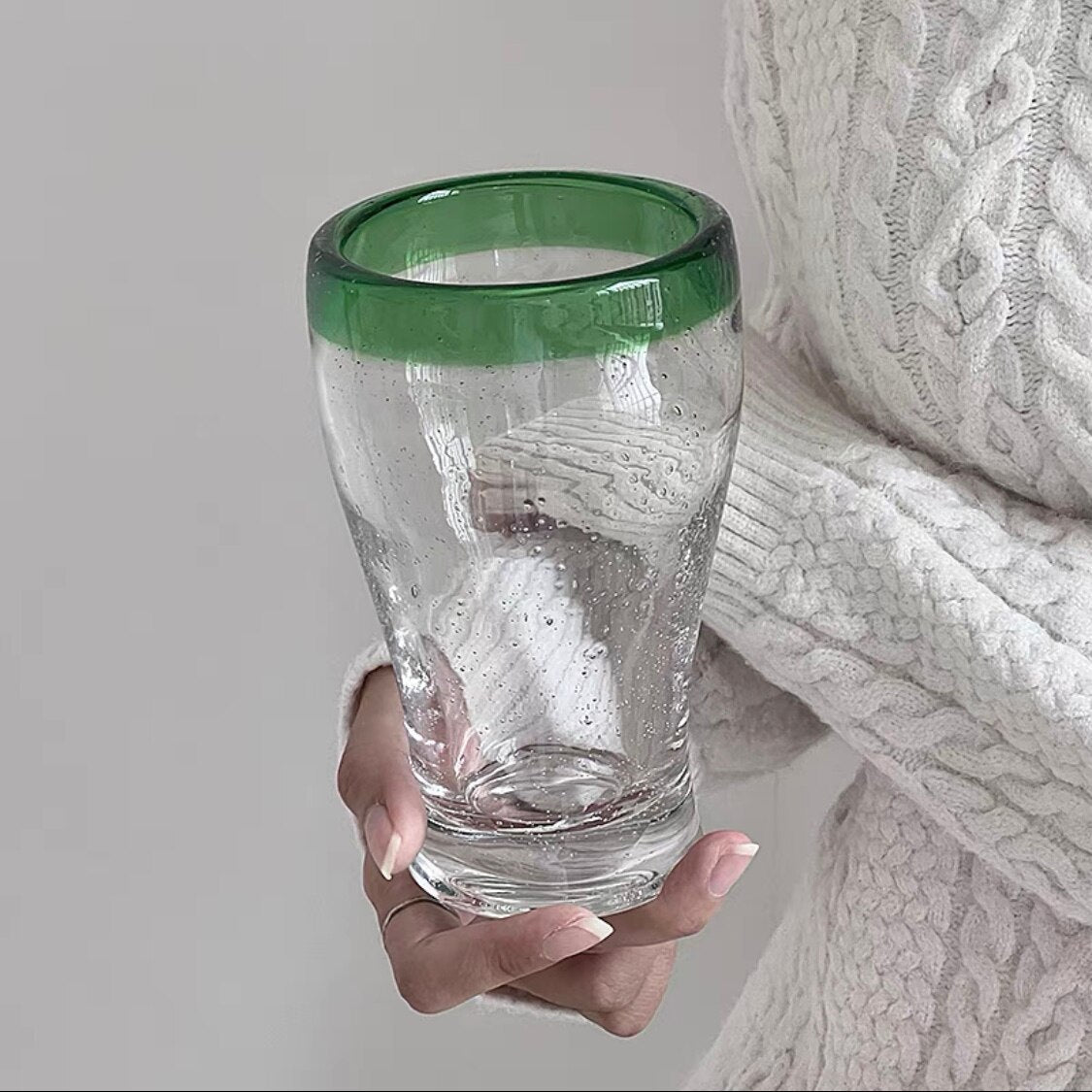 Medieval Green Transparent Glass Bubble Manual Cup Tea Cup Milk Juice Cup New Water Cup Creative Personalized Drinking Set