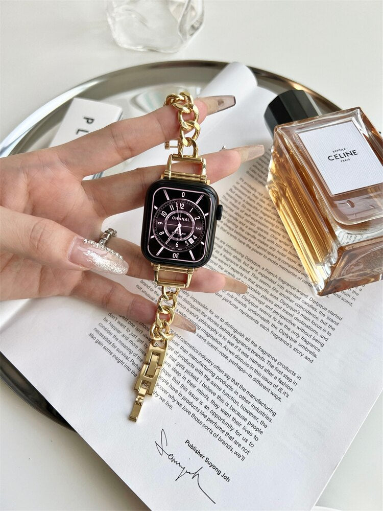 Korea New Slim Denim Chain Strap Stainless Steel Band For Apple Watch 41mm 40 38 Watchband Bracelet For Iwatch Series 7 SE 6 5 4