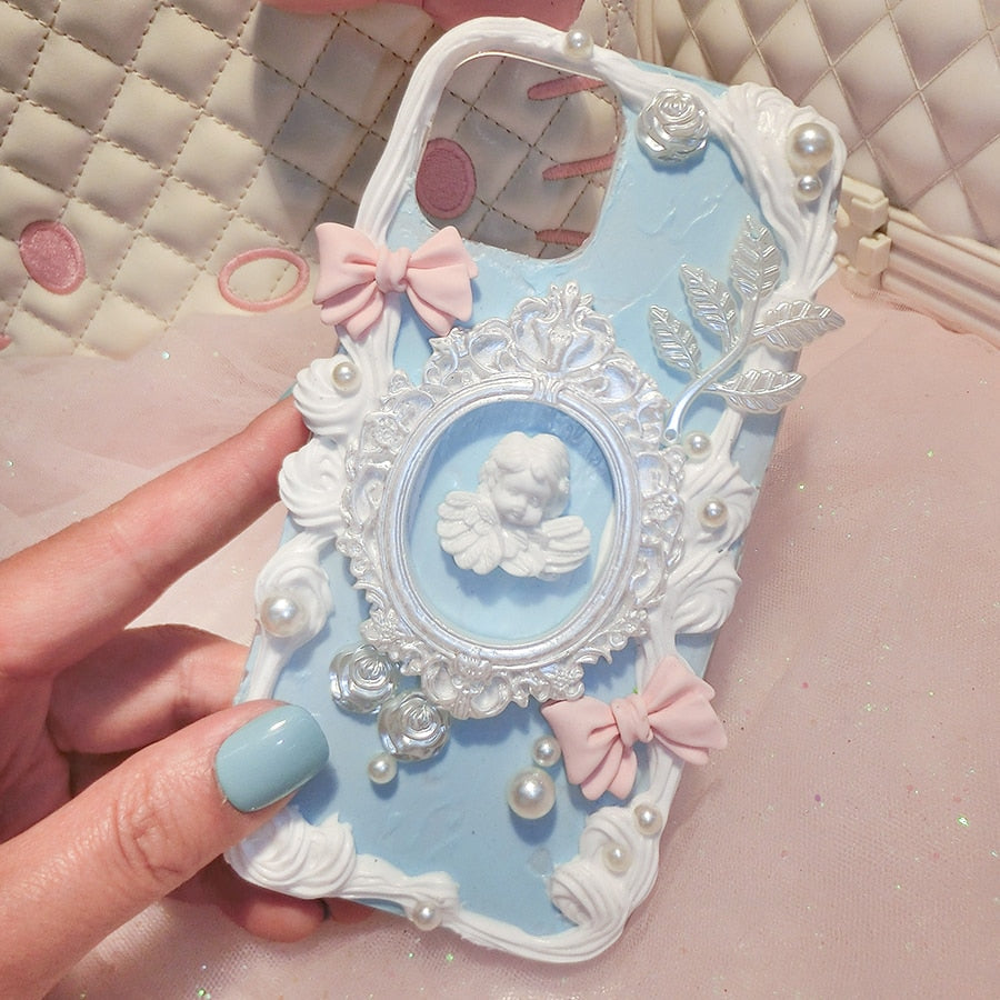 Handmade Customized Case For Samsung Galaxy S20 FE DIY Phone Cover S21 ultra Bowknot Agnel Photo Frame cream shell S20 Girl gift