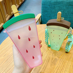 Refreshing Summer Popsicle Sippy Cup Girls Cute Water Cups Go Out To Carry Student Sippy Cups Drop Watermelon Ice Cream Kettle