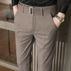 Hearujoy Fashion Vintage Men's Slim Fit Woolen Trousers British Style Business Casual Suit Pants Autumn Winter Korean Thick Warm Pant