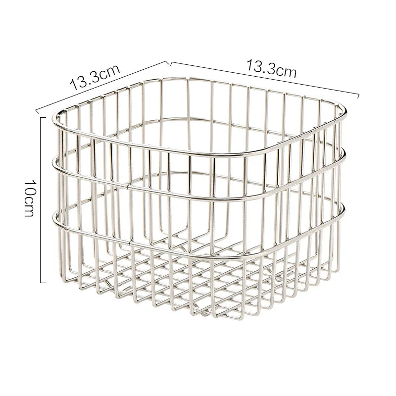 YICKYUE  -  Luxury Stainless Steel Silver Storage Basket, Cosmetic Pen Holder, Desktop Sundry Square Basket, Home Decoration