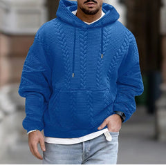 Hearujoy Autumn Solid Jacquard Print Hoodie For Men Long sleeved Lace Up Hooded Pullover Casual Loose Oversize Tops Men's Clothing