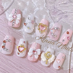 New Diy Sailor Moon Shine bow Rhinestones Three-Dimensional Decoration Handmade Manicure Sweet Girl Wearable Fake Nail Sticker