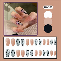 Aurora Powder Long Fake Nail Art With Glue Leopard Detachable Girl Acrylic Full Cover Press On False Nail Tips Manicure Tools