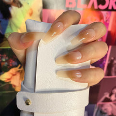 24 Pcs Acrylic Nail Tips Coffin Amber Style Long Jelly Nail Gradient Half Transparent Full Cover Stick On False Nails For Diy