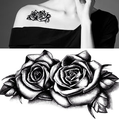 YICKYUE  -  Waterproof Double Rose Temporary Tattoo Sticker Flower Rose Flash Sexy Fake Black Rose Tattoos Body Art Arm Fake Sleeve Tattoo