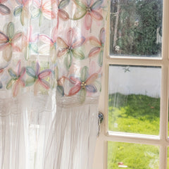YICKYUE  -  2PC Floral Embroidered Sheer Curtains - Home Decor for Living Room, Bedroom, and Garden