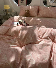 YICKYUE  -  Vintage french pastoral leaf pink bedding set,twin full queen king sand cotton home textile bed sheet pillow case quilt cover