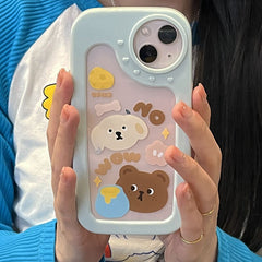 Luxury Cute Animal Cartoon Bear Clear Soft Phone Cases For iPhone 13 12 11 Pro Max X XS Max XR Lovely love lens Frame Cover Gift
