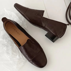 YICKYUE  -  Women's cow leather round toe slip-on 3.5cm thick low heel loafers high quality soft comfortable casual female OL style shoes