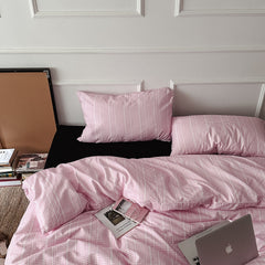 YICKYUE  -  INS Korean Style Girl Plaid 100% Cotton 4-Piece Bedding Set