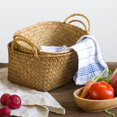 MDZF SWEETHOME Storage Basket Straw Ratt Basket Bread Vegetable Fruit Egg Kitchen Living Room Desktop Storage Basket With Handle