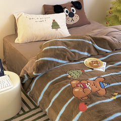 YICKYUE  -  High-end Embroidered Autumn Winter Warm Bedding Set Soft Warm Artificial Rabbit Velvet Duvet Cover Set Warmth Blanket Cover Sets