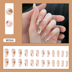 Long Coffin False Nails Art Wearable Press On Fake Nails Tips Nude Dapple 24pcs/box With Wearing Tools As Gift