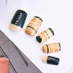 2022 New Acrylic False Nail Gradient Stripe Geometric Art Tips Natural Full Cover Fake Nail Wearable Plant Image Nails Jelly gum