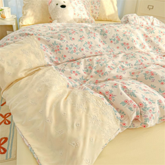 YICKYUE  -  Korean Princess Style French Princess Style Four-Piece Bed Set Hollow Lace Quilt Cover Bed Sheet Bed Skirt Bedding Three-Piece