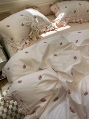 YICKYUE  -  Romantic sweet pink strawberry beding set,twin full queen king fairyfair cotton home textile bed sheet pillow case quilt cover