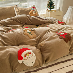 YICKYUE  -  Brown Cute Christmas Bear Embroidery Bedding Set Single Double Queen Size Duvet cover Set Bed Sheet Pillowcases Christmas Gifts