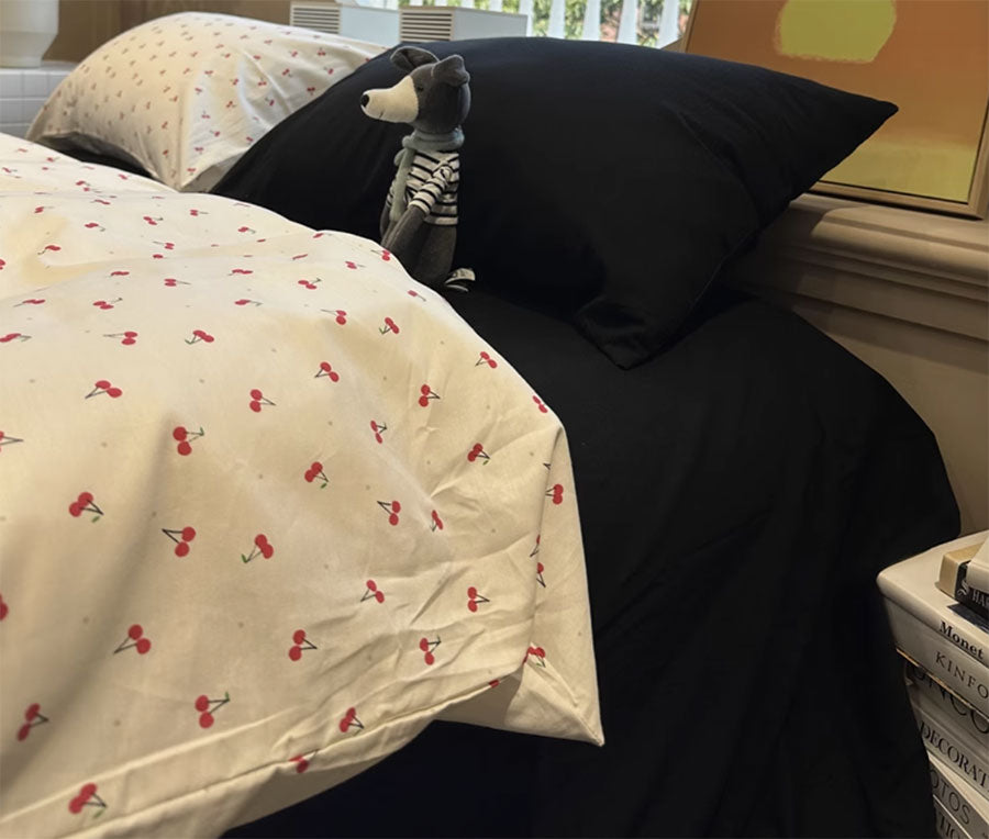 YICKYUE  Cute sweet cartoon cherry bedding set teen,twin full queen king lovely cotton home textile bed sheet pillow case quilt cover