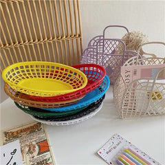 6 Pcs Colored Plastic Fruit Basket Desktop Storage Basket Vegetable Fries Hot Dog Snack Plate Burger Basket
