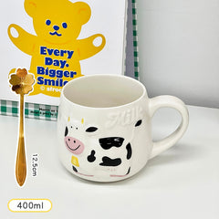 Kawaii Milk Cow  Mugs Coffee Cups Cute Ceramic Cups With Spoon Home Milk Tea Beer Water Breakfast Cup Drinkware Birthday Gift