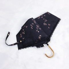 Three Fold Women's Sunshade Rain Umbrella Gold Curved Hook Handle Lace Up Summer Parasol Ladies Beach Travel Sunbreak Umbrella