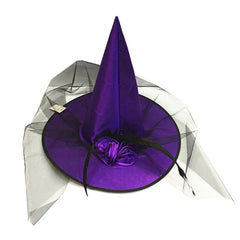Witch Hat with Lace Mesh Rose and Feather Creative Halloween Costume Props for Festival Party Masquerade NSV