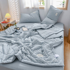 TONGDI Cool Soft Throw Striped Down Cotton Quilt Blanket Luxury For Cooling Summer Couch Cover Bed Machine Wash Bedspread