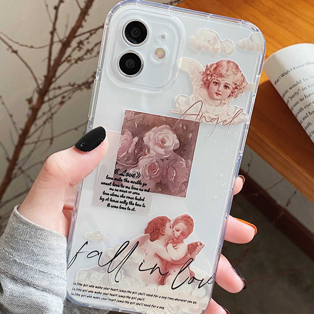 Rose angel label soft silicone phone case for iphone 11 12 mini pro max xsmax 7 8 plus x xr cute cartoon lovely cover capa shell