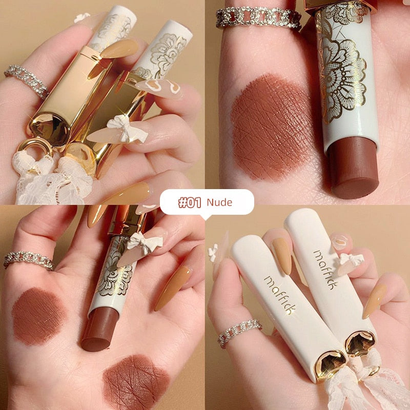 Yickyue Silky Matte Lipstick Comestic Nude Vintage Lace Lip Gloss Nonstick Cup Moisturizing Waterproof Long Lasting Sexy Red Lip Makeup