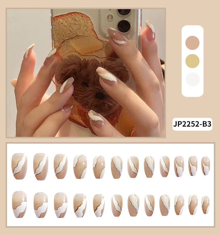 Marble Design Detachable Wearable Fake Nails Art with Glue Wavy Lines Full Cover Press On False Nail Tips Manicure Accessories