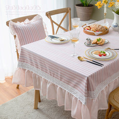 YICKYUE  -  Sweet Yarn Pink Tablecloth with Lace for Table, Home Party Desk Cover, Dining Table Decoration Accessories, High Quality