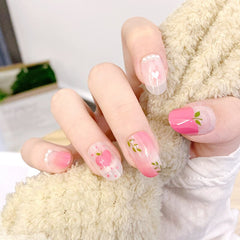 Fire Flower Petite False Nails for Professional Gradient Halo Line Press on Acrylic Nails with Glue Accessories Z1345