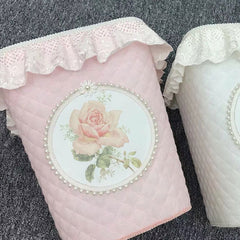 Yickyue Desktop Small Trash Can Home Office Garbage Storage Bucket French Girl Style Home Decor Trash Bins Pink Sundry Storage Baskets
