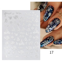 Gold Christmas Snowflake 3D Nail Stickers Sparkly iridescent Silver Xmas Tree Elk Deer Transfer Sliders Winter Nails Accessories