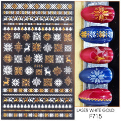 3D Christmas Nail Art Decoration Stickers Sparkly Gold White Colorful Glitter Geometry Snowflake Winter Slider Nail Foils CHF712