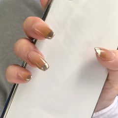 Press On Nails Coffee Orange Gradient French Nail Finished Fake Nail Nail Patch Nail Patch Waterproof Detachable Nail Patch TN