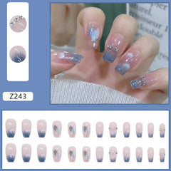 Press On Nails Wholesale Bulk Blue Fake Nail Sweet Style Long Paragraph Manicure Save Time False Nail Jelly Press On Nails