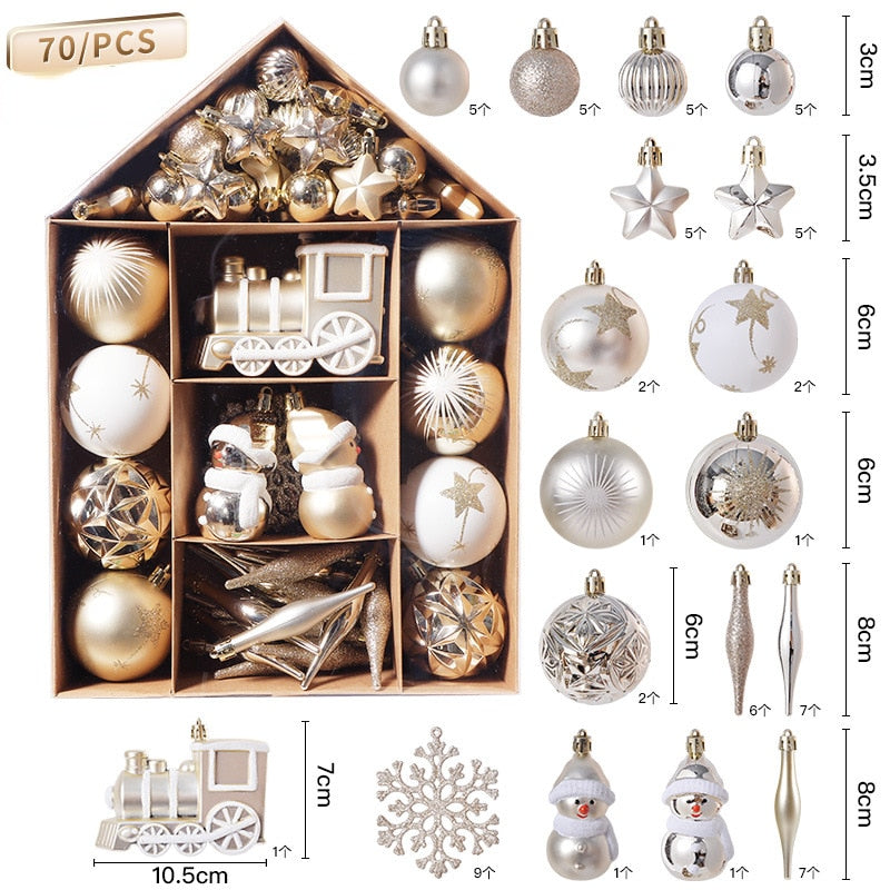 Yickyue 70 Pcs Christmas Ornaments Christmas Ball Set Xmas Tree Hanging Pendants Navidad Noel Decoration Home New Year Gifts 2023