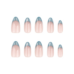 YICKYUE  -  24pcs Blue Green Cat's Eye French False Nails Wearable Long Almond Aurora Fake Nails Press on Flash Phototherapy Nails Finished