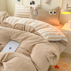 YICKYUE  -  Milk Velvet Warmth Bedding Set Full Winter Soft Queen Duvet Quilt Cover Flannel ensembles de couette Cozy Eye Decor Pillowcase