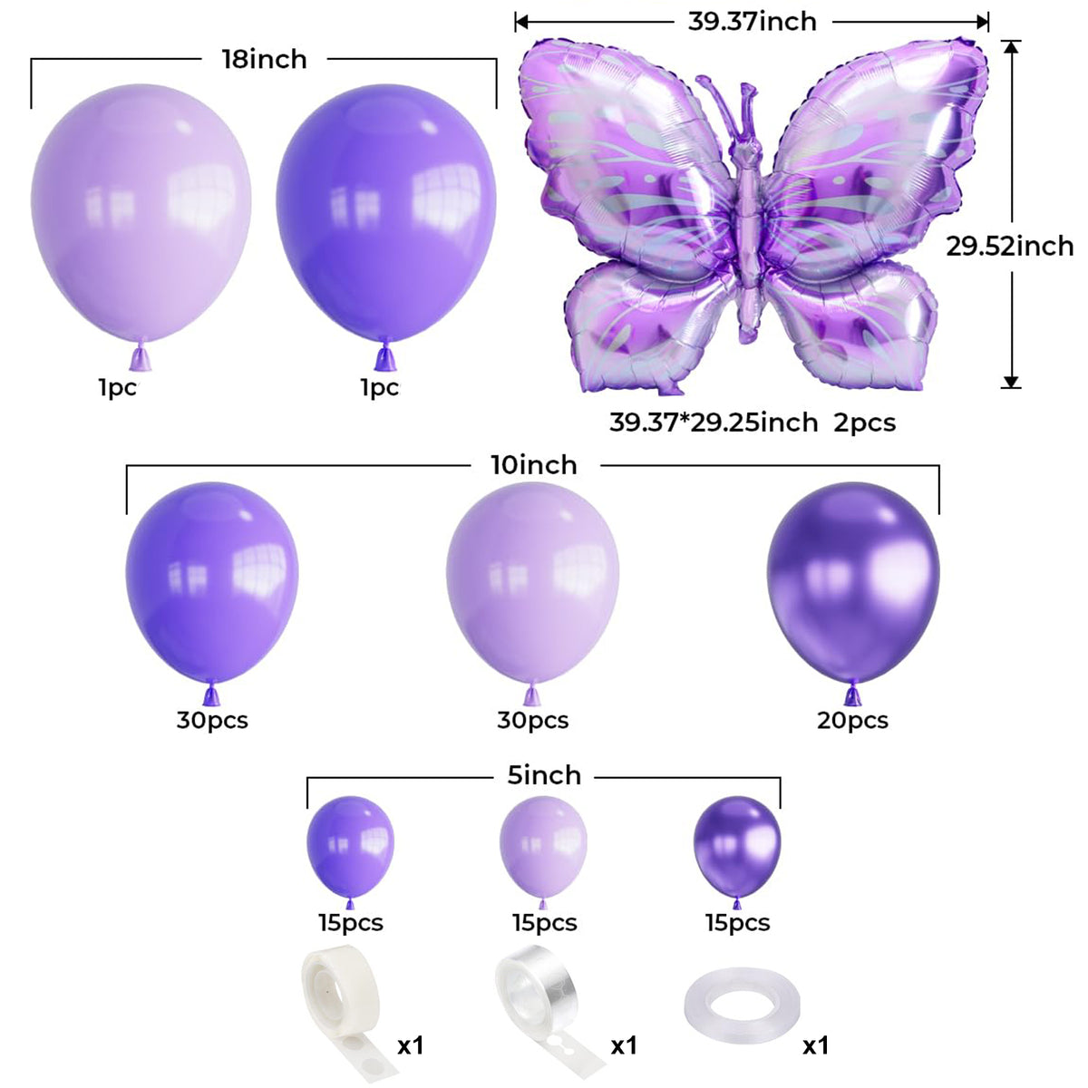 YICKYUE  -  Purple Butterfly Balloon Garland Arch Kit Metallic Purple for Girl Weeding Baby Shower Fairy Birthday Party Decoration Supply