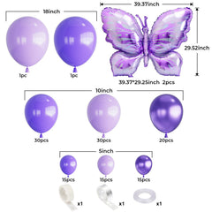 YICKYUE  -  Purple Butterfly Balloon Garland Arch Kit Metallic Purple for Girl Weeding Baby Shower Fairy Birthday Party Decoration Supply