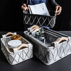Collapsible Storage Basket Carry Wooden Handle Foldable Felt Cloth Laundry Basket Kids Toys Organizer Desktop Sundries Container