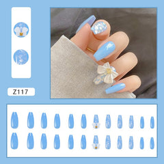 24Pcs Detachable Rhinestone Love Heart Ballerina False Nails Wearable Long Coffin Fake Nails Full Cover Nail Tips With Glue
