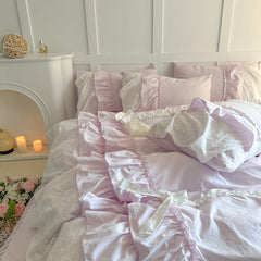 YICKYUE  -  Korean Style Lace Ruffles Sweet Cute Girl Design 100% Cotton Bedding Set Single Queen King Duvet Cover Set Bed Skirt Pillowcases