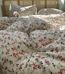 YICKYUE  -  Romantic pastoral red flower green leaf bedding set,twin full queen king cotton home textile bed sheet pillow case quilt cover